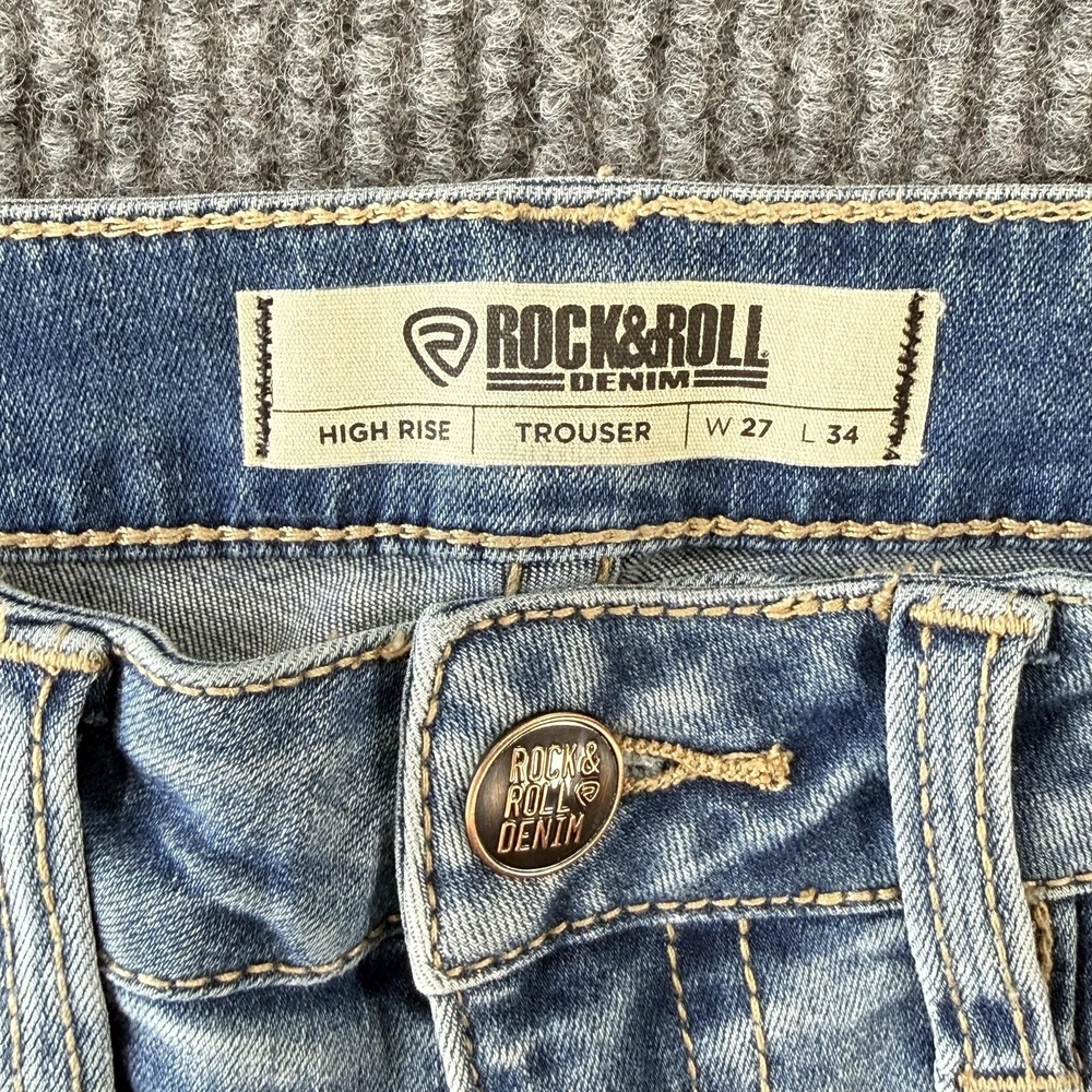 Rock & Roll Trouser Flare Jeans Womens 27x34 Light Wash High Rise Front Slit Leg - Picture 6 of 16